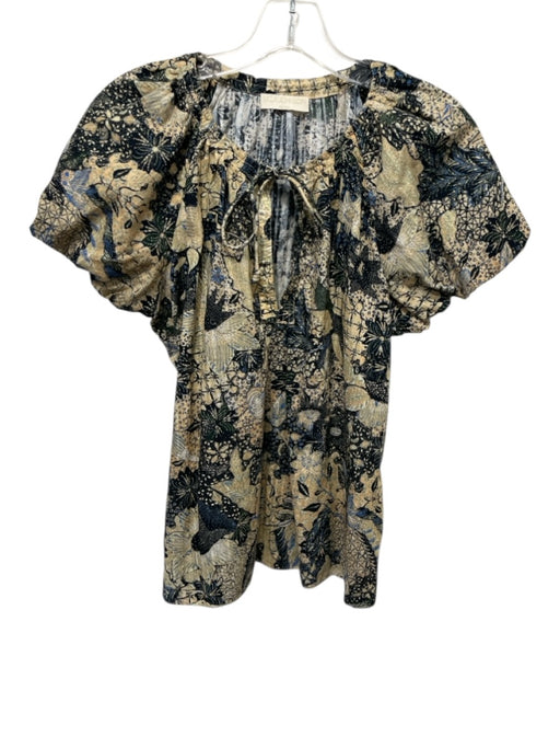Ulla Johnson Size M / 8 Beige & Navy Blue Cotton & Viscose Abstract Print Top Beige & Navy Blue / M / 8