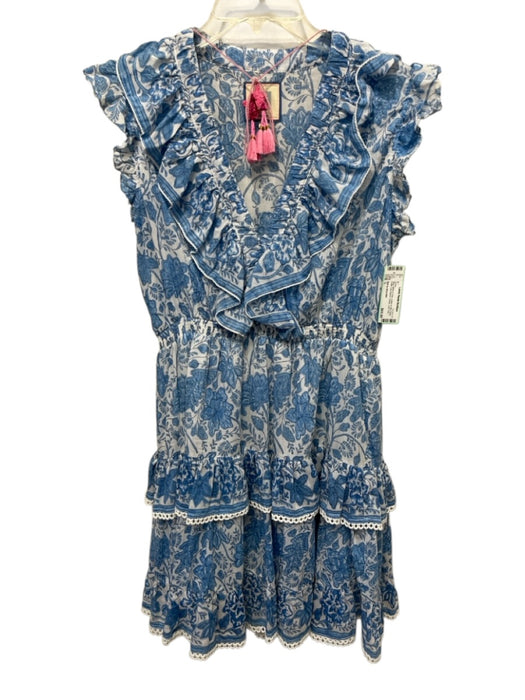 Bell by Alicia Bell Size L Blue, White & Pink Cotton & Silk Floral Tiered Dress Blue, White & Pink / L