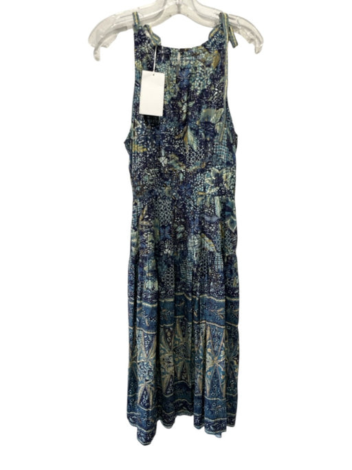 Ulla Johnson Size 8 Blue, Yellow & Green Cotton & Viscose Abstract Print Dress Blue, Yellow & Green / 8