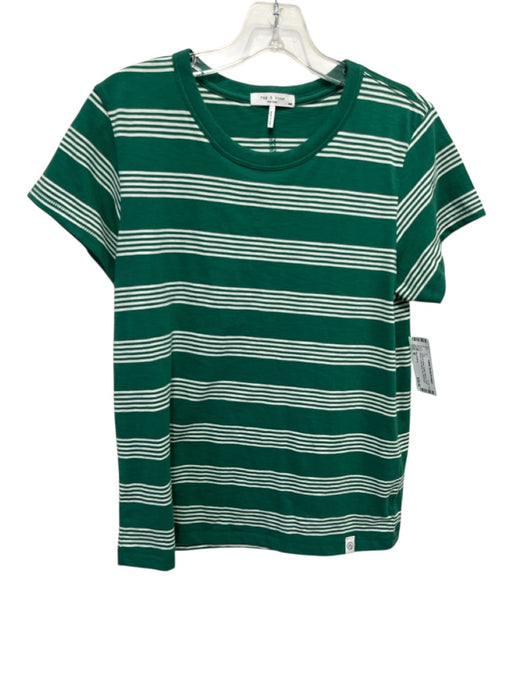 Rag & Bone Size M Green & White Cotton Striped Short Sleeve Crew Neck Tee Top Green & White / M
