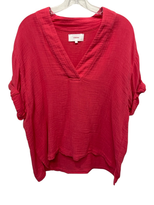 XiRENA Size S Bright red Cotton Crinkle Short Cuffed Sleeve V Neck Boxy Top Bright red / S