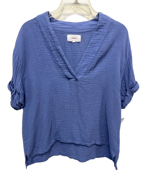 XiRENA Size S Periwinkle Blue Cotton Crinkle Short Cuffed Sleeve V Neck Boxy Top Periwinkle Blue / S