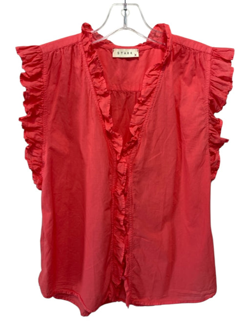 Stark X Size M Coral Orange Cotton Sleeveless Ruffle Trim Button Down V Neck Top Coral Orange / M
