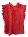 Stark X Size M Coral Orange Cotton Sleeveless Ruffle Trim Button Down V Neck Top Coral Orange / M
