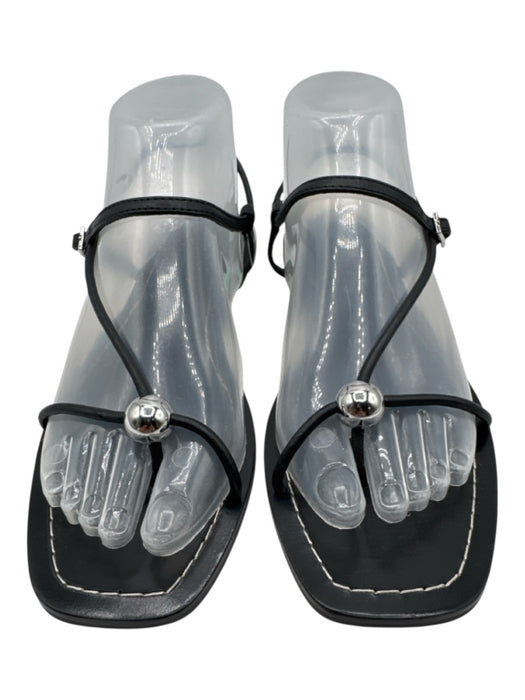 Loeffler Randall Shoe Size 8 Black Leather Thong Square Toe silver beads Sandals Black / 8