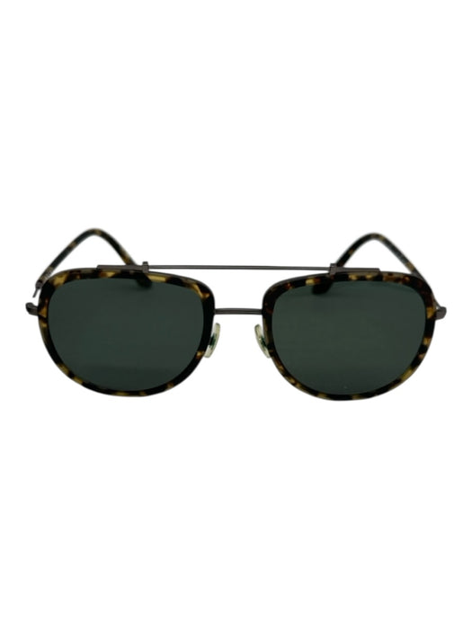 Krewe Brown, Silver & Green Acetate Gunmetal Hardware Tortoise Shell Sunglasses Brown, Silver & Green