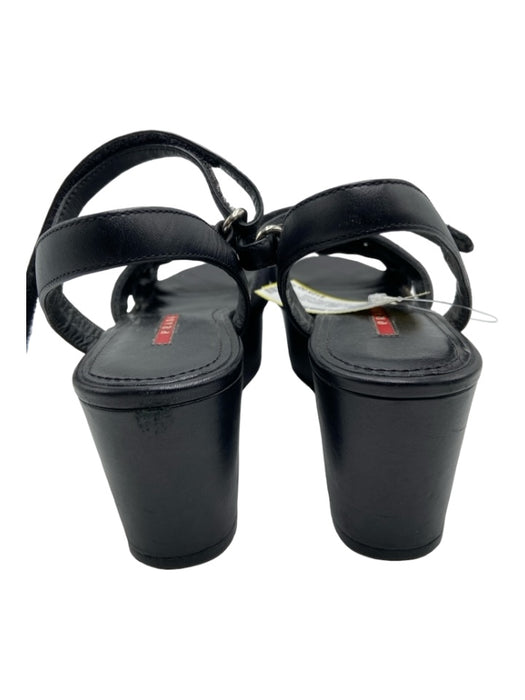 Prada Shoe Size 37.5 Black Leather Canvas Strap Platform Ankle Strap Sandals Black / 37.5