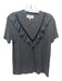 The Great Size 0 Gray & Black Cotton Round Neck Ruffle V Neck Short Sleeve Top Gray & Black / 0