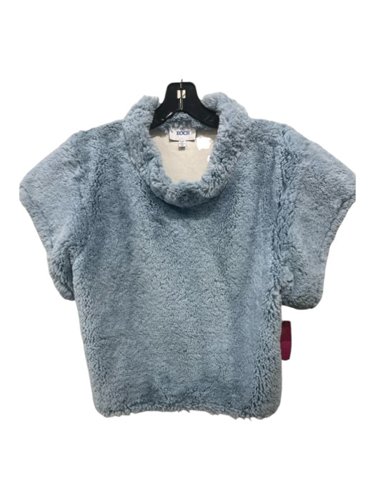 Koch Size XS Light Blue, White, Gold Polyester Short Sleeve Fuzzy Velvet Sweater Light Blue, White, Gold / XS