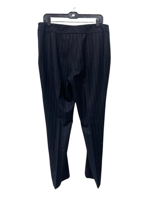 Akris Punto Size 12 Navy Blue Print Wool Blend Vertical Stripes Side Zip Pants Navy Blue Print / 12