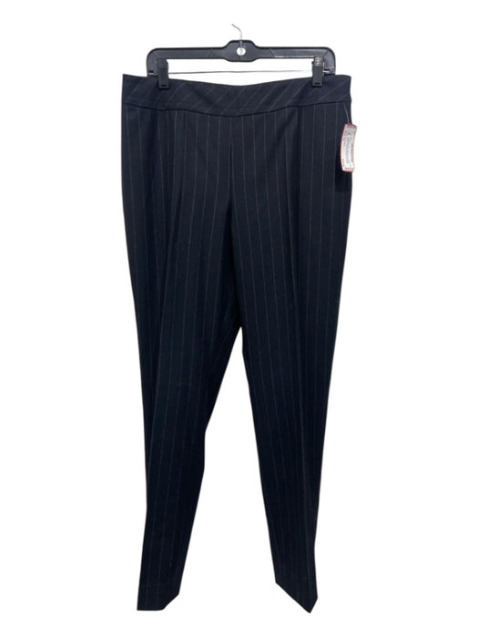 Akris Punto Size 12 Navy Blue Print Wool Blend Vertical Stripes Side Zip Pants Navy Blue Print / 12