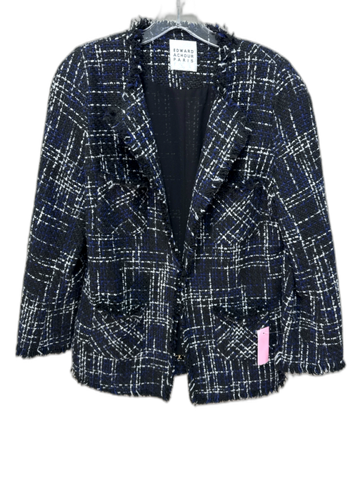 Edward Achour Paris Size M Black, Blue, White Boucle Plaid Hook & Eye Jacket Black, Blue, White / M