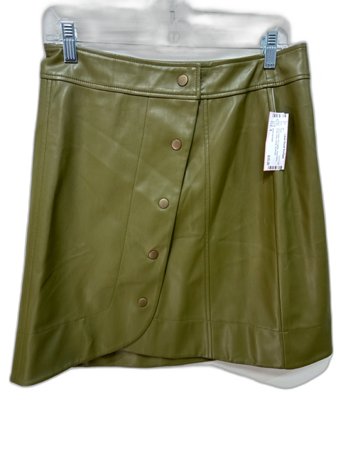Anthropologie Size 8 Olive Green PU Leather Asymmetric Button Down A line Skirt Olive Green / 8