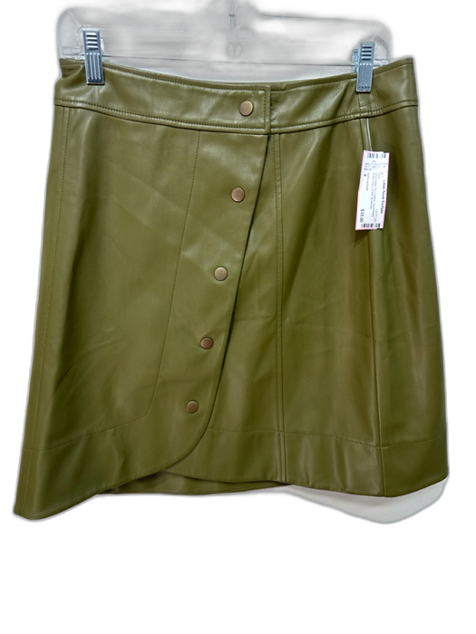 Anthropologie Size 8 Olive Green PU Leather Asymmetric Button Down A line Skirt Olive Green / 8