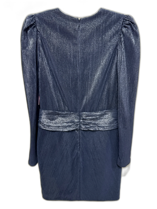 Jonathan Simkhai Size 6 Navy & Silver Polyester Long Sleeve Ribbed V Neck Dress Navy & Silver / 6