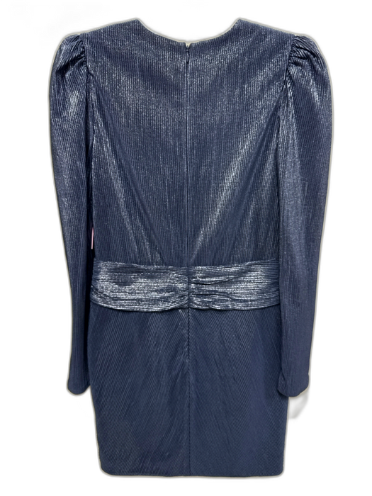 Jonathan Simkhai Size 6 Navy & Silver Polyester Long Sleeve Ribbed V Neck Dress Navy & Silver / 6
