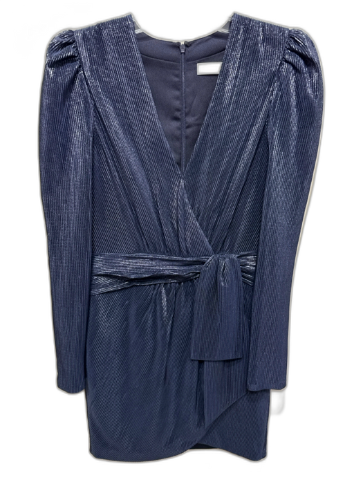 Jonathan Simkhai Size 6 Navy & Silver Polyester Long Sleeve Ribbed V Neck Dress Navy & Silver / 6