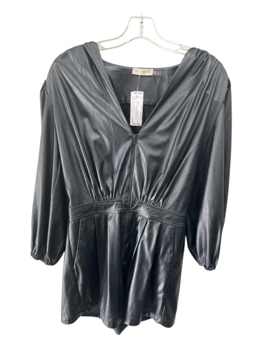 Ramy Brook Size 4 Black Polyester & Polyurethane Front Zip V Neck Pleats Romper Black / 4