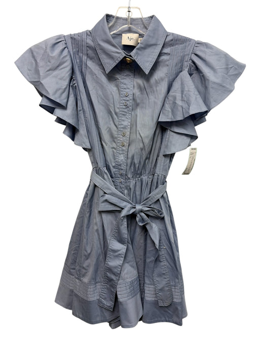 Aje. Size 10 Light Blue Cotton Short flutter sleeve Pleated Top Dress Light Blue / 10