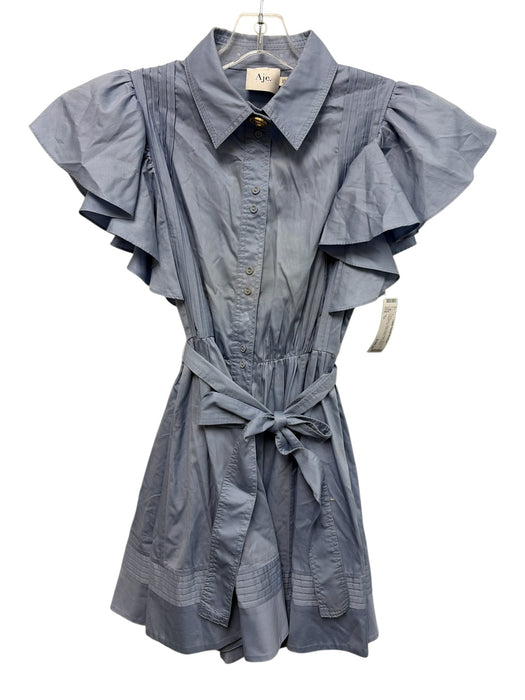 Aje. Size 10 Light Blue Cotton Short flutter sleeve Pleated Top Dress Light Blue / 10