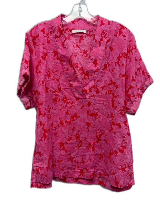 Karlie Size Medium Red & Pink Cotton Short Sleeve Floral V Neck Tunic Top Red & Pink / Medium