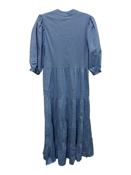 Karlie Size Medium Baby Blue Cotton Short Balloon Sleeve 1/4 Button V Neck Dress Baby Blue / Medium