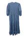 Karlie Size Medium Baby Blue Cotton Short Balloon Sleeve 1/4 Button V Neck Dress Baby Blue / Medium