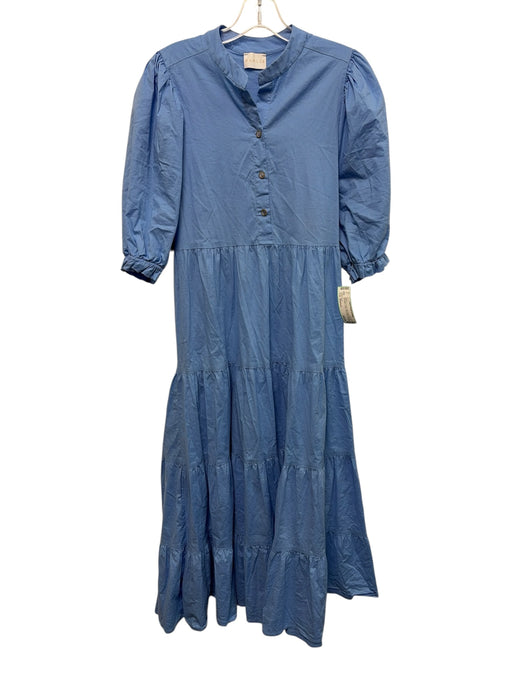 Karlie Size Medium Baby Blue Cotton Short Balloon Sleeve 1/4 Button V Neck Dress Baby Blue / Medium