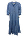 Karlie Size Medium Baby Blue Cotton Short Balloon Sleeve 1/4 Button V Neck Dress Baby Blue / Medium