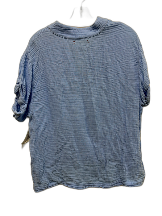 XiRENA Size S Baby Blue Cotton Short Sleeve Wrinkled V Neck Top Baby Blue / S