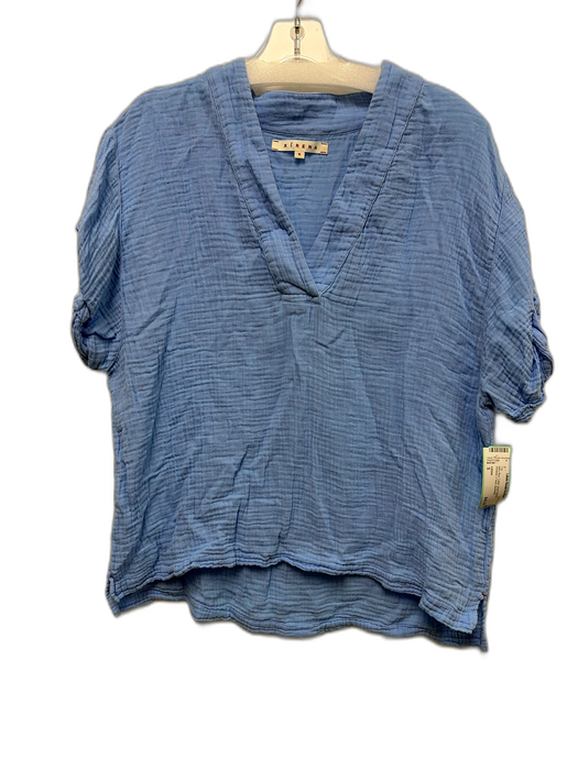 XiRENA Size S Baby Blue Cotton Short Sleeve Wrinkled V Neck Top Baby Blue / S