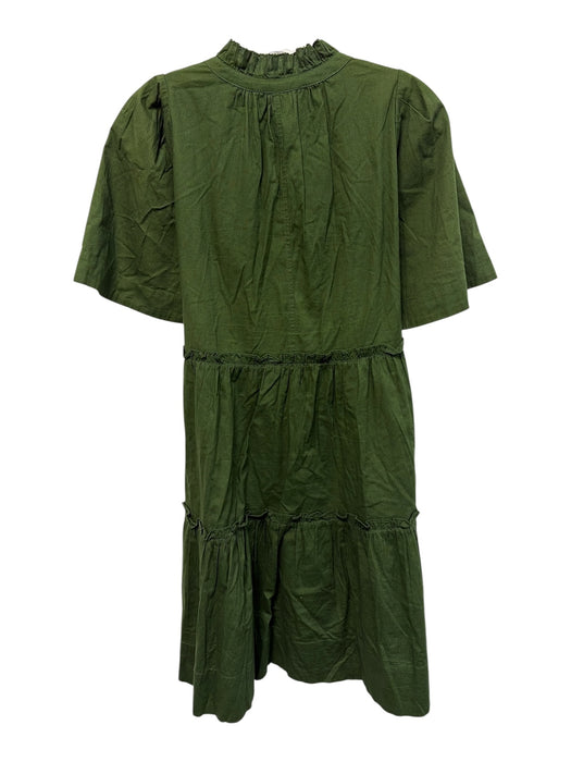 Sea New York Size 4 Olive Green Cotton Short flutter sleeve V Neck Tiered Dress Olive Green / 4