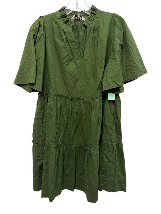 Sea New York Size 4 Olive Green Cotton Short flutter sleeve V Neck Tiered Dress Olive Green / 4