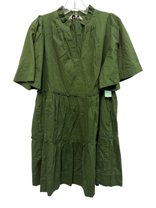 Sea New York Size 4 Olive Green Cotton Short flutter sleeve V Neck Tiered Dress Olive Green / 4