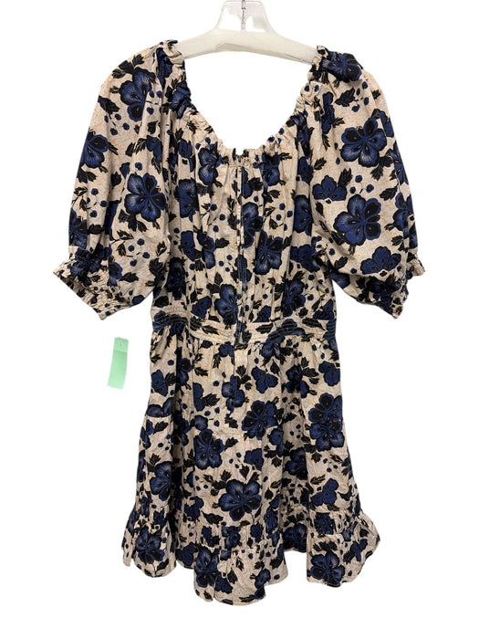 Ulla Johnson Size 6 Blue, Peach & Cream Cotton Short Balloon Sleeve Floral Dress Blue, Peach & Cream / 6