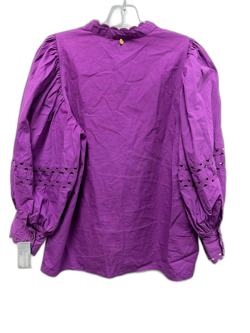 Antik Batik Size M/40 Purple Cotton Long Balloon Sleeve 1/2 Button Top Purple / M/40