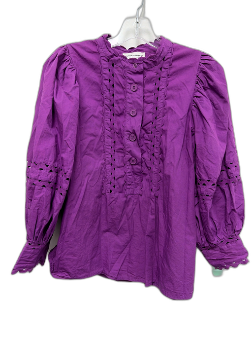 Antik Batik Size M/40 Purple Cotton Long Balloon Sleeve 1/2 Button Top Purple / M/40