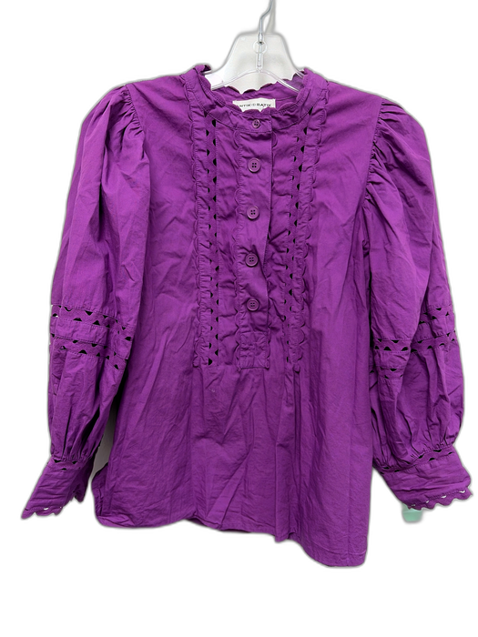 Antik Batik Size M/40 Purple Cotton Long Balloon Sleeve 1/2 Button Top Purple / M/40