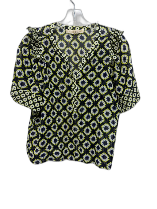 Marie Oliver Size 1 Navy, Yellow & Silver Cotton Blend Short Sleeve Tie Dye Top Navy, Yellow & Silver / 1