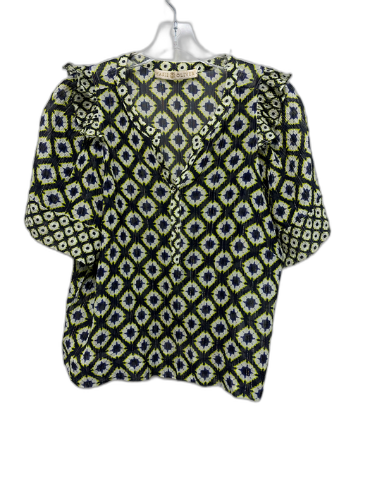 Marie Oliver Size 1 Navy, Yellow & Silver Cotton Blend Short Sleeve Tie Dye Top Navy, Yellow & Silver / 1