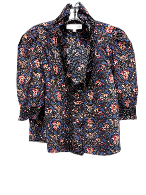 Love The Label Size S Blue, Black & Multi Cotton 1/2 Sleeve Fly Button up Top Blue, Black & Multi / S