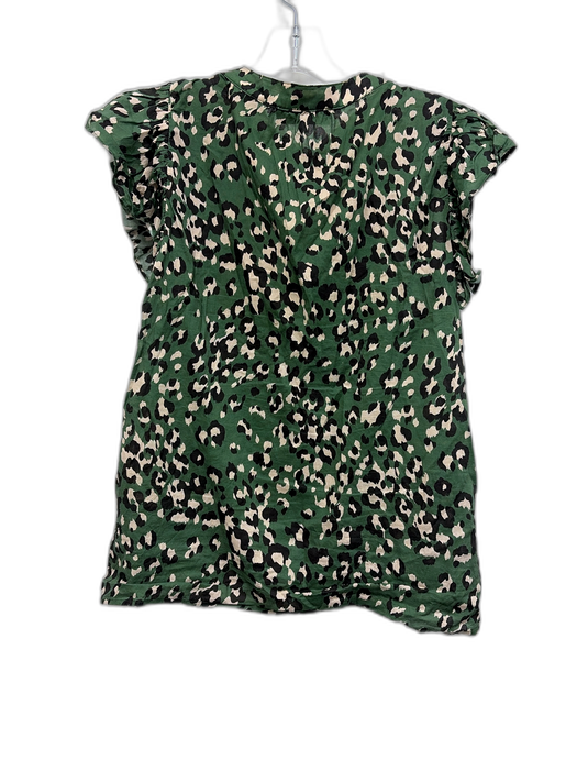 Karina Grimaldi Size M Green, Cream & Black Cotton Ruffle Cap Sleeve Leopard Top Green, Cream & Black / M