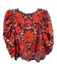 Farm Rio Size M Burgundy, Red & Orange Cotton 1/2 Balloon Sleeve Floral Top Burgundy, Red & Orange / M