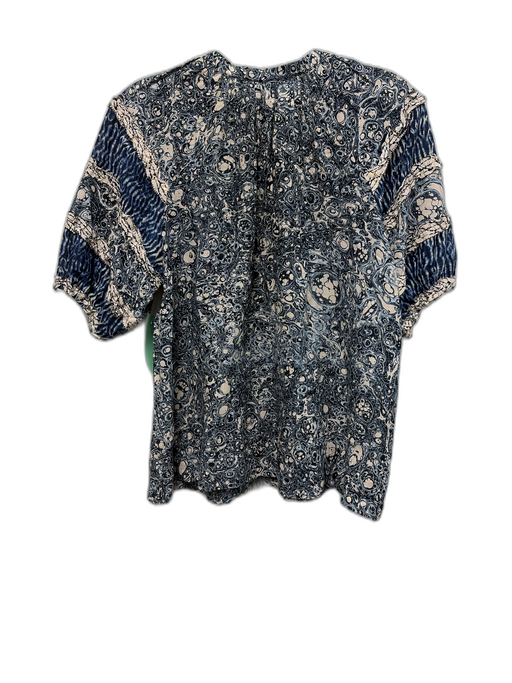 Ulla Johnson Size 2 Blue & Cream Cotton Blend Short Balloon Sleeve Marbled Top Blue & Cream / 2