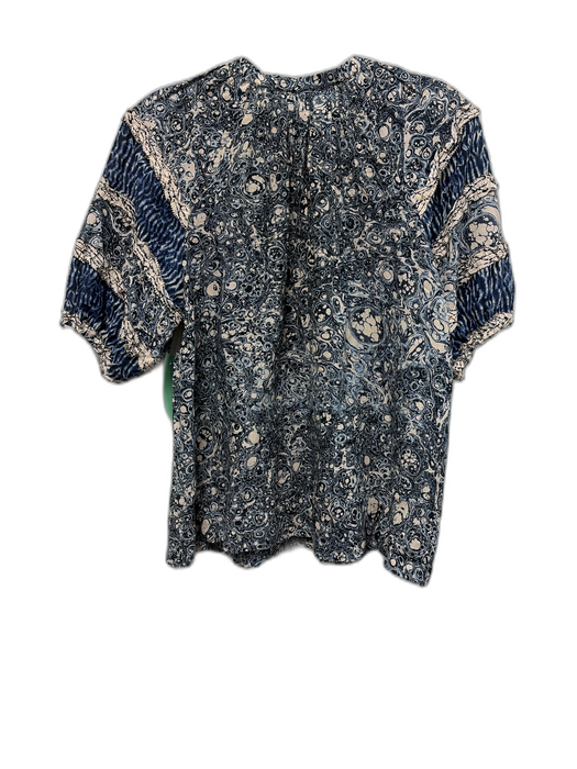 Ulla Johnson Size 2 Blue & Cream Cotton Blend Short Balloon Sleeve Marbled Top Blue & Cream / 2