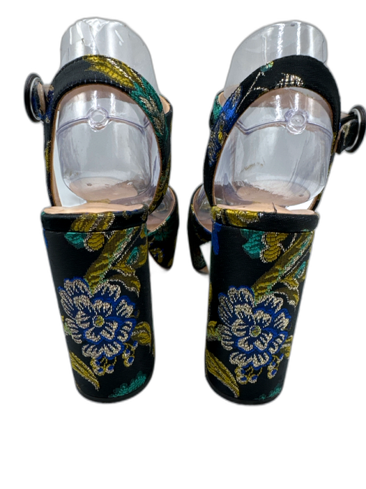 Dee Keller Shoe Size 38.5 Black, Blue & Yellow Brocade Gold Thread Sandals Black, Blue & Yellow / 38.5