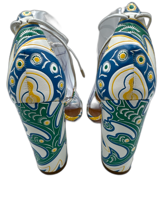 Aquazzura Shoe Size 39 White, Green & Multi Leather Round Toe Abstract Sandals White, Green & Multi / 39