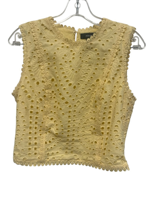 Aqua Size S Butter Yellow Cotton Sleeveless Eyelet Midi Crop Skirt Set Butter Yellow / S