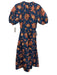 A.L.C. Size 6 Blue & Orange Cotton Short Sleeve Split V neckline Midi Dress Blue & Orange / 6