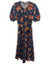 A.L.C. Size 6 Blue & Orange Cotton Short Sleeve Split V neckline Midi Dress Blue & Orange / 6